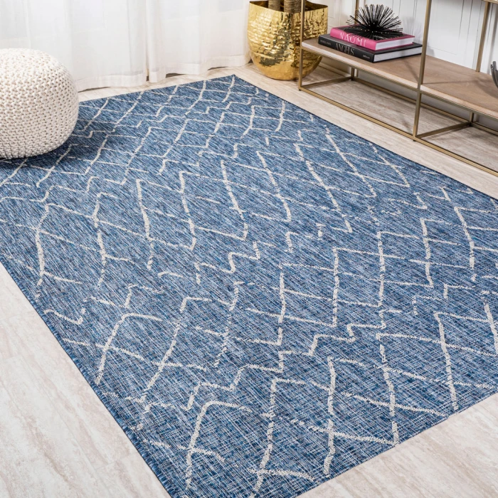Madaba Moroccan Trellis Navy/Light Gray 3 ft. x 5 ft. Indoor/Outdoor Area Rug