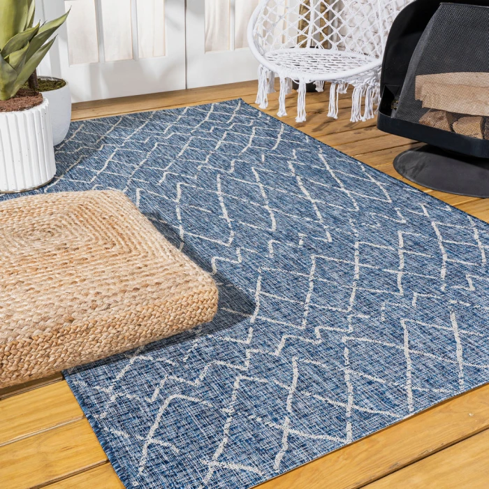Madaba Moroccan Trellis Navy/Light Gray 3 ft. x 5 ft. Indoor/Outdoor Area Rug