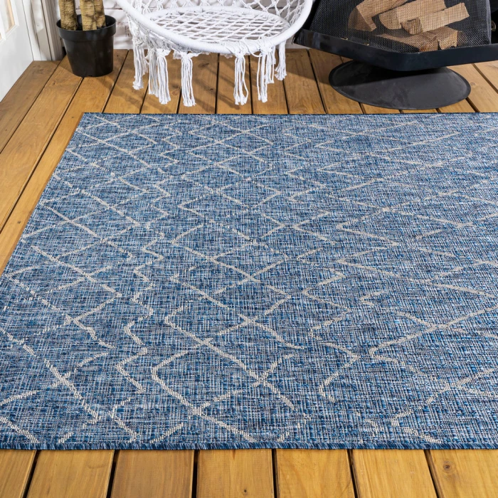 Madaba Moroccan Trellis Navy/Light Gray 3 ft. x 5 ft. Indoor/Outdoor Area Rug