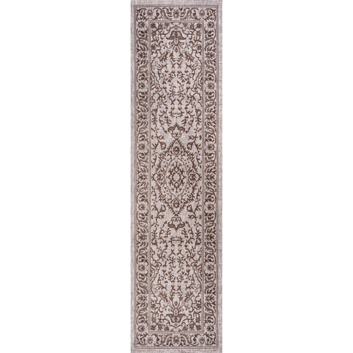 Jerash Ornate Medallion Brown/Beige 2 ft. x 8 ft. Indoor/Outdoor Runner Rug
