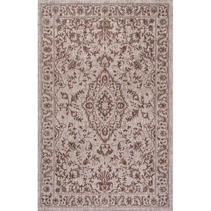 Jerash Ornate Medallion Brown/Beige 3 ft. x 5 ft. Indoor/Outdoor Area Rug