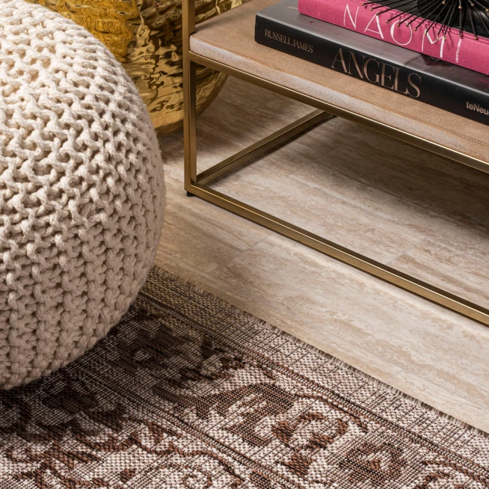 Jerash Ornate Medallion Brown/Beige 2 ft. x 8 ft. Indoor/Outdoor Runner Rug