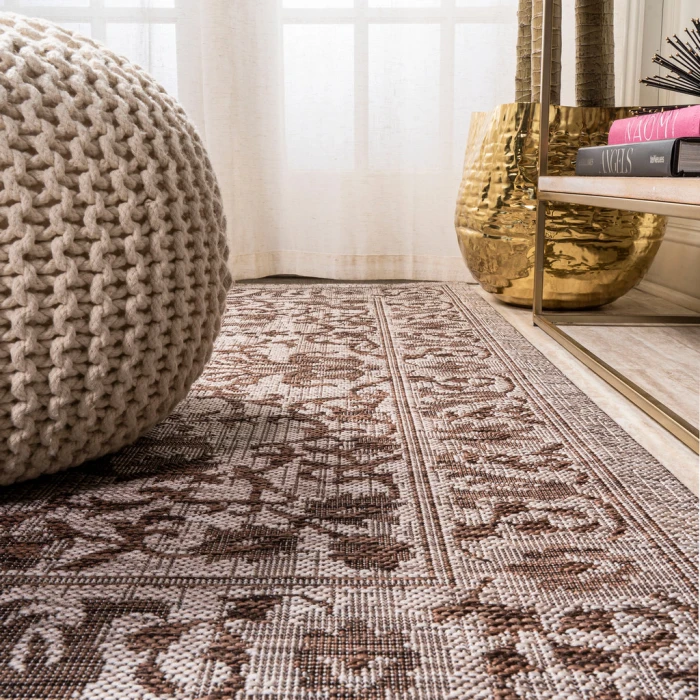 Jerash Ornate Medallion Brown/Beige 2 ft. x 8 ft. Indoor/Outdoor Runner Rug