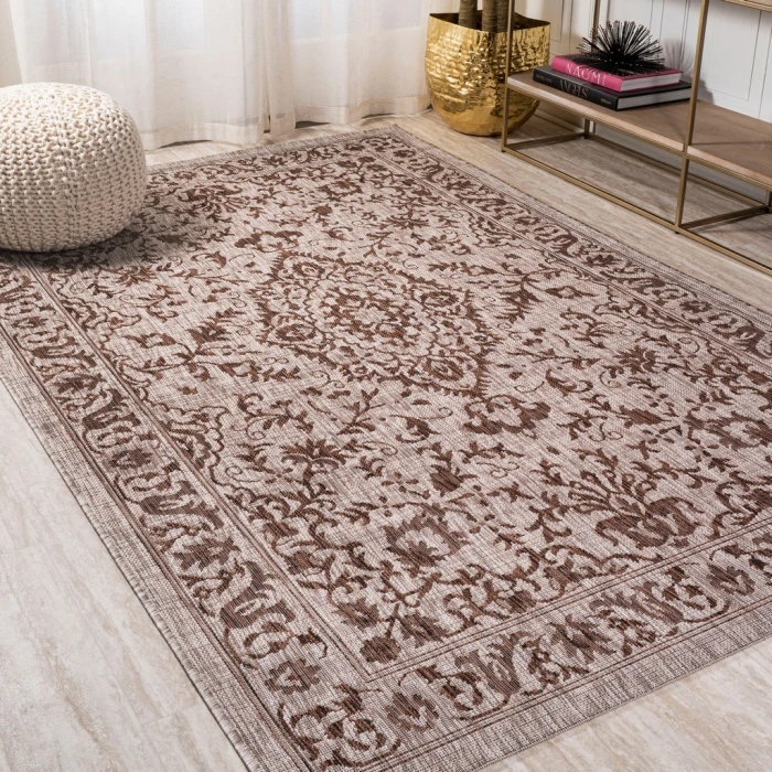 Jerash Ornate Medallion Brown/Beige 3 ft. x 5 ft. Indoor/Outdoor Area Rug