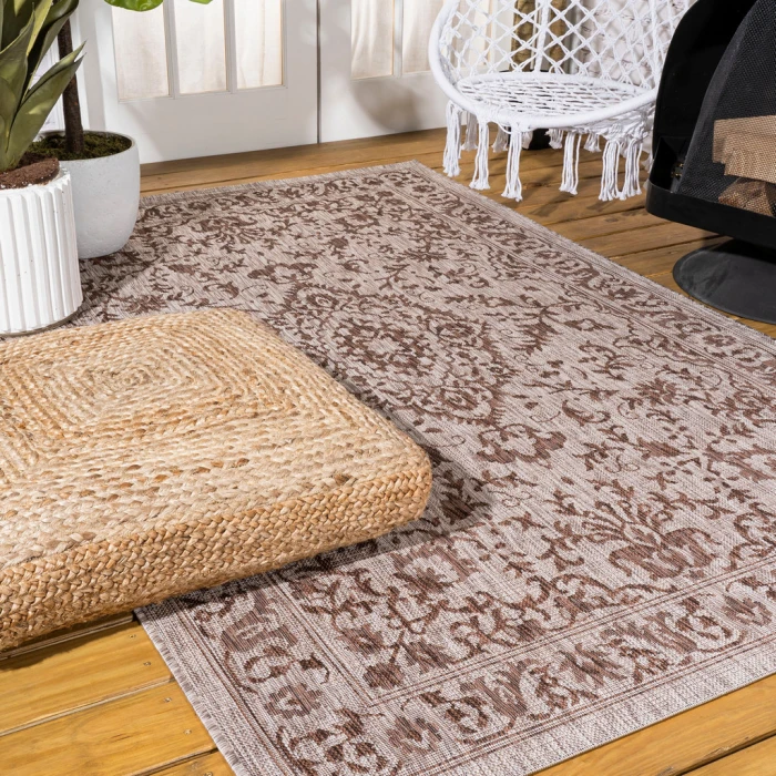 Jerash Ornate Medallion Brown/Beige 3 ft. x 5 ft. Indoor/Outdoor Area Rug