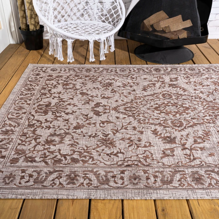 Jerash Ornate Medallion Brown/Beige 3 ft. x 5 ft. Indoor/Outdoor Area Rug