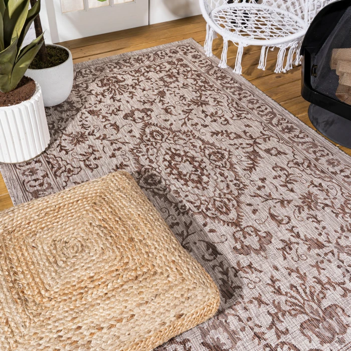 Jerash Ornate Medallion Brown/Beige 3 ft. x 5 ft. Indoor/Outdoor Area Rug