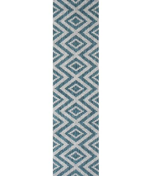 Sintra Diamond Tribal Blue/Gray 2 ft. x 10 ft. Indoor/Outdoor Runner Rug