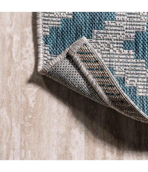 Sintra Diamond Tribal Blue/Gray 2 ft. x 10 ft. Indoor/Outdoor Runner Rug