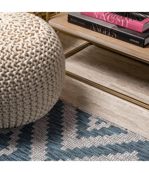 Sintra Diamond Tribal Blue/Gray 2 ft. x 10 ft. Indoor/Outdoor Runner Rug