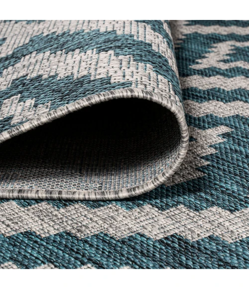 Sintra Diamond Tribal Blue/Gray 2 ft. x 10 ft. Indoor/Outdoor Runner Rug