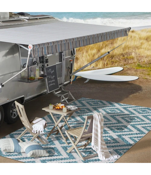 Sintra Diamond Tribal Blue/Gray 2 ft. x 10 ft. Indoor/Outdoor Runner Rug