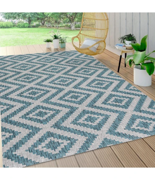 Sintra Diamond Tribal Blue/Gray 3 ft. x 5 ft. Indoor/Outdoor Area Rug
