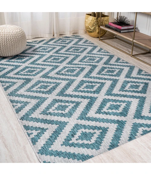 Sintra Diamond Tribal Blue/Gray 3 ft. x 5 ft. Indoor/Outdoor Area Rug