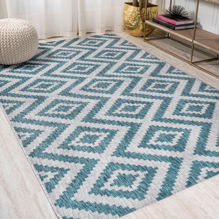 Sintra Diamond Tribal Blue/Gray 3 ft. x 5 ft. Indoor/Outdoor Area Rug