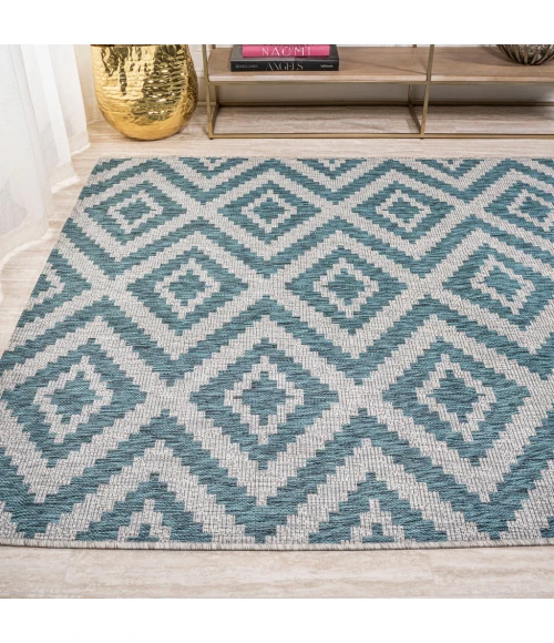 Sintra Diamond Tribal Blue/Gray 3 ft. x 5 ft. Indoor/Outdoor Area Rug