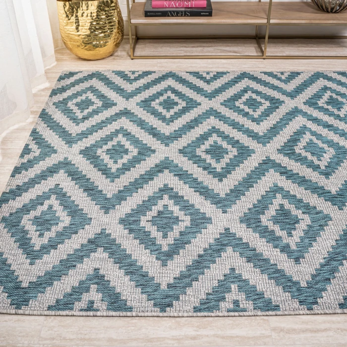 Sintra Diamond Tribal Blue/Gray 3 ft. x 5 ft. Indoor/Outdoor Area Rug