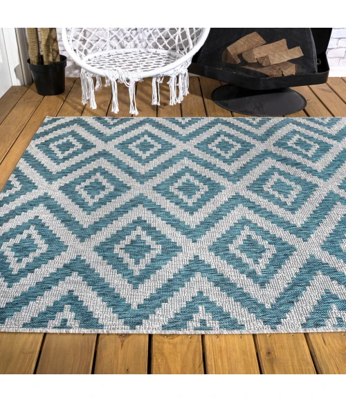 Sintra Diamond Tribal Blue/Gray 3 ft. x 5 ft. Indoor/Outdoor Area Rug