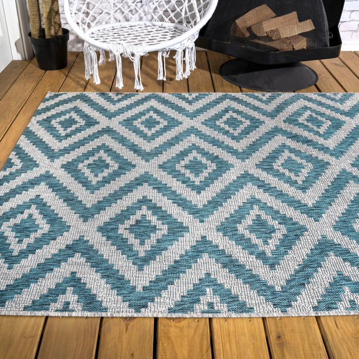Sintra Diamond Tribal Blue/Gray 3 ft. x 5 ft. Indoor/Outdoor Area Rug