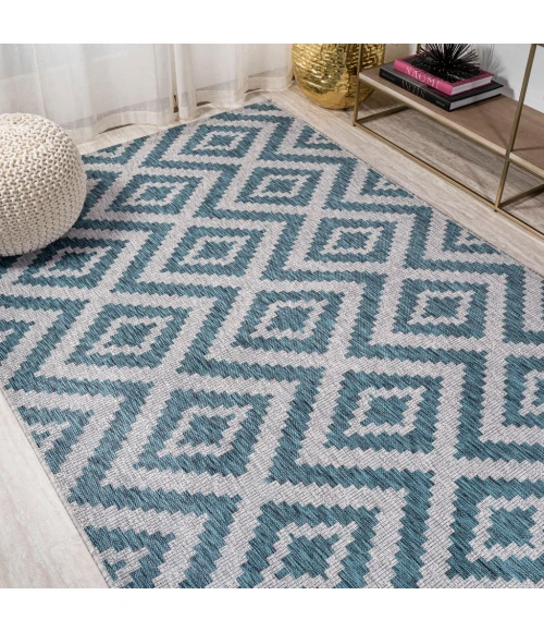 Sintra Diamond Tribal Blue/Gray 3 ft. x 5 ft. Indoor/Outdoor Area Rug