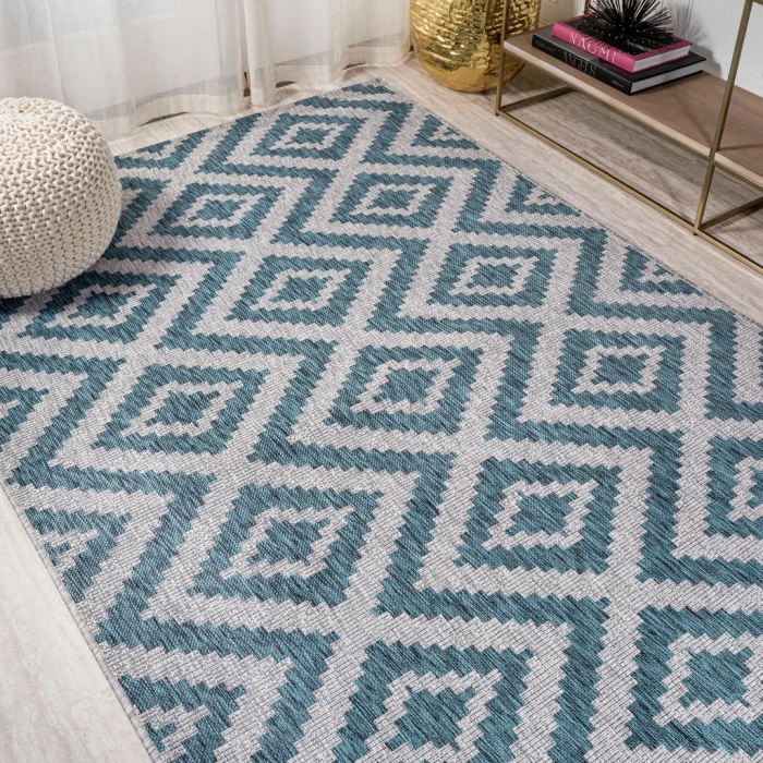 Sintra Diamond Tribal Blue/Gray 3 ft. x 5 ft. Indoor/Outdoor Area Rug