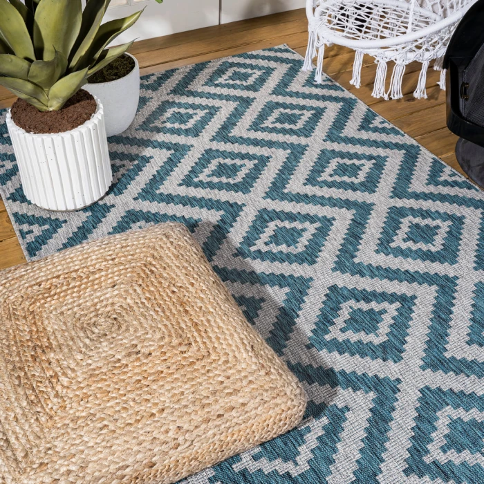 Sintra Diamond Tribal Blue/Gray 3 ft. x 5 ft. Indoor/Outdoor Area Rug