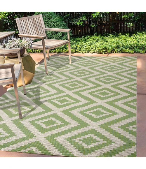 Sintra Diamond Tribal Green/Cream 3 ft. x 5 ft. Indoor/Outdoor Area Rug