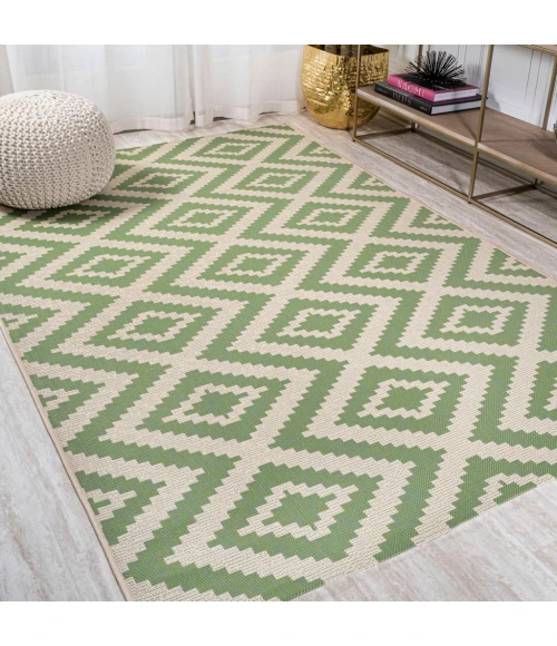 Sintra Diamond Tribal Green/Cream 3 ft. x 5 ft. Indoor/Outdoor Area Rug