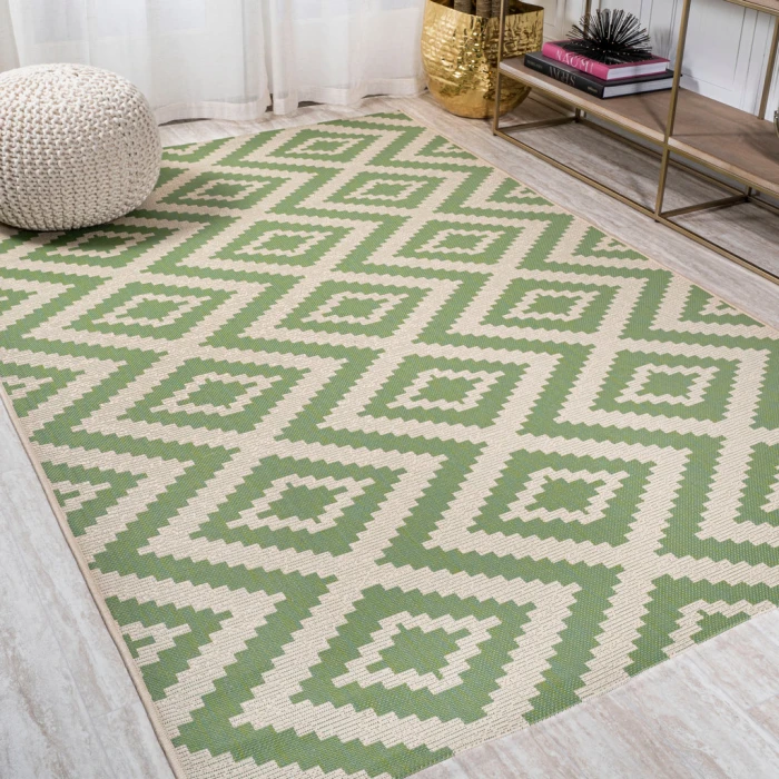 Sintra Diamond Tribal Green/Cream 3 ft. x 5 ft. Indoor/Outdoor Area Rug