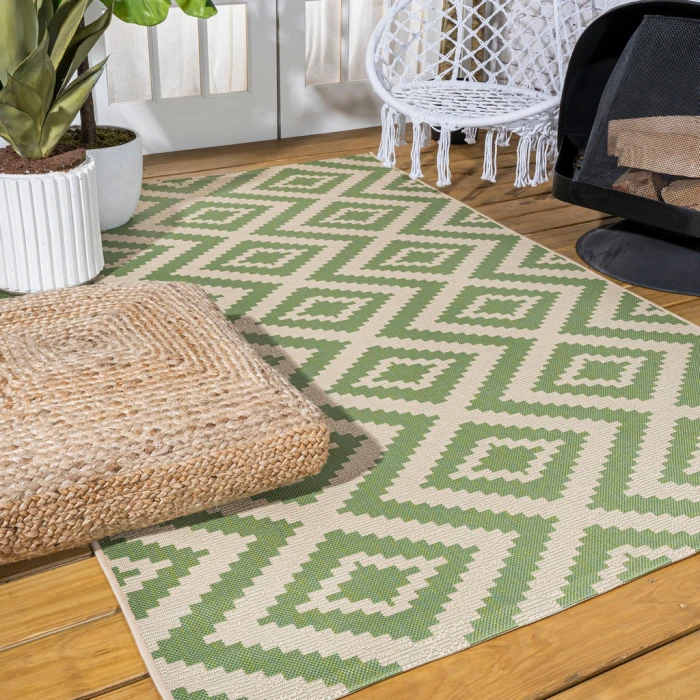 Sintra Diamond Tribal Green/Cream 3 ft. x 5 ft. Indoor/Outdoor Area Rug