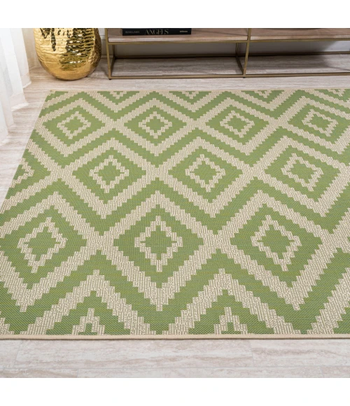 Sintra Diamond Tribal Green/Cream 3 ft. x 5 ft. Indoor/Outdoor Area Rug