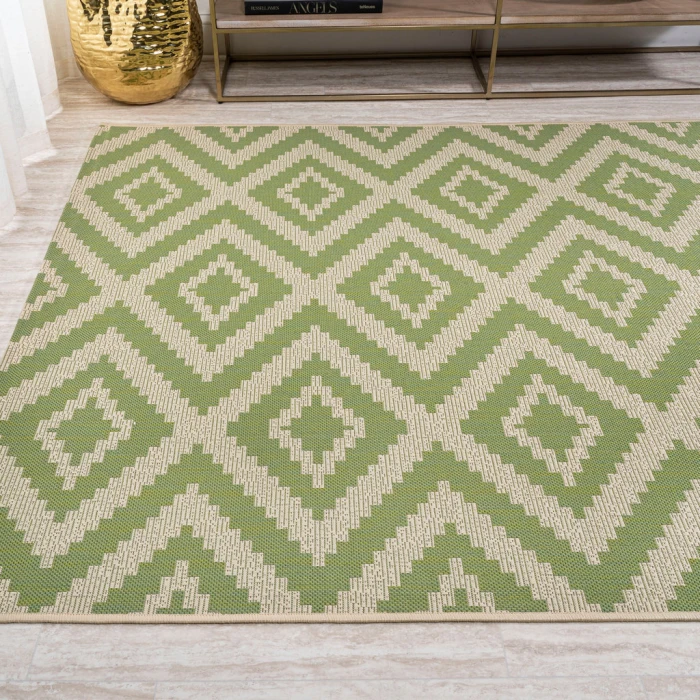 Sintra Diamond Tribal Green/Cream 3 ft. x 5 ft. Indoor/Outdoor Area Rug