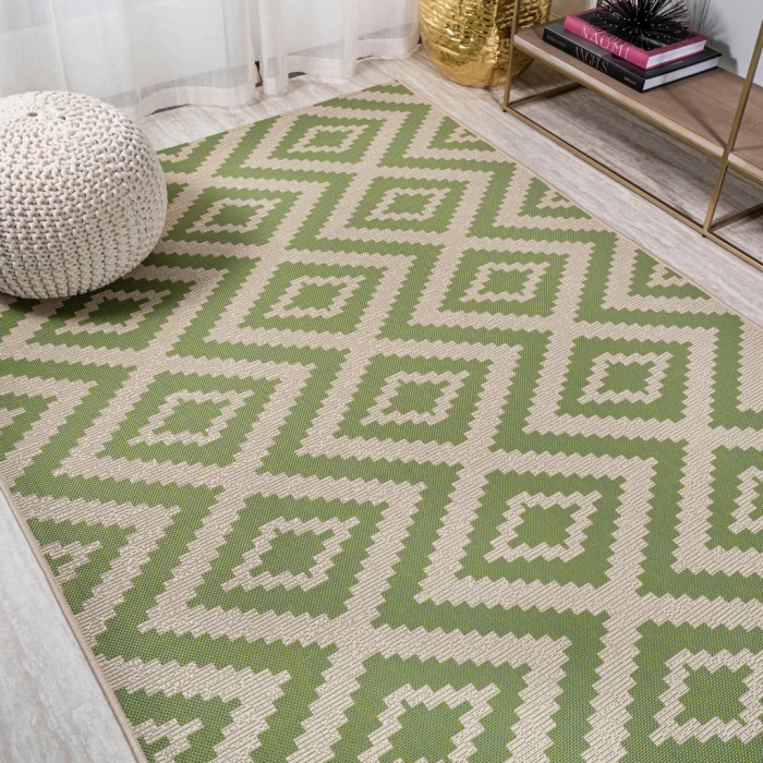 Sintra Diamond Tribal Green/Cream 3 ft. x 5 ft. Indoor/Outdoor Area Rug