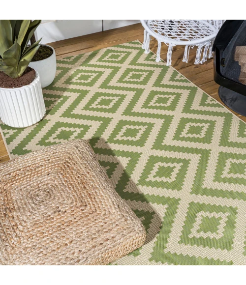 Sintra Diamond Tribal Green/Cream 3 ft. x 5 ft. Indoor/Outdoor Area Rug