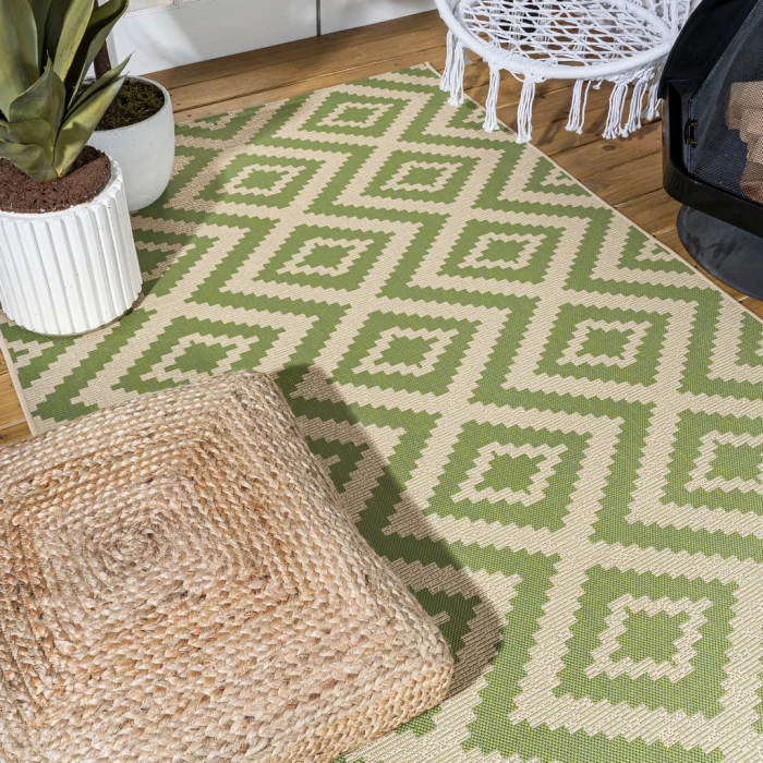 Sintra Diamond Tribal Green/Cream 3 ft. x 5 ft. Indoor/Outdoor Area Rug