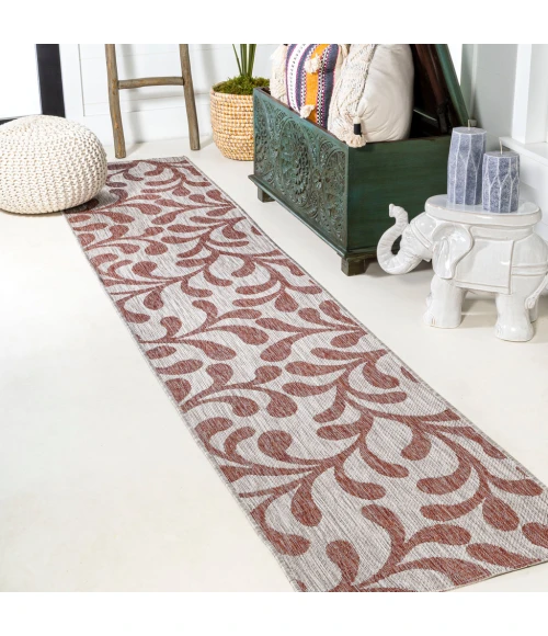 Vine All Over Red/Beige 2 ft. x 10 ft. Indoor/Outdoor Runner Rug