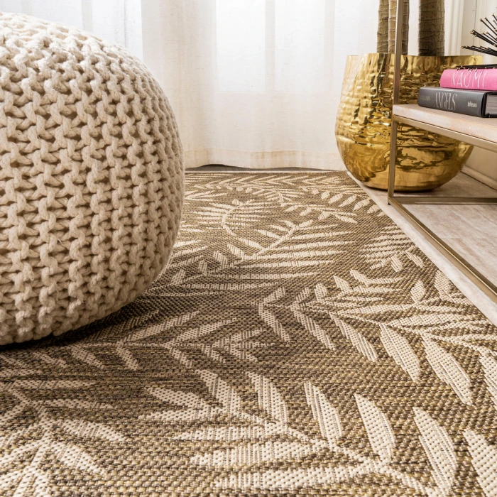 Nevis Palm Frond Brown/Beige 2 ft. x 8 ft. Indoor/Outdoor Runner Rug