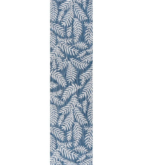 Nevis Palm Frond Navy/Ivory 2 ft. x 10 ft. Indoor/Outdoor Runner Rug
