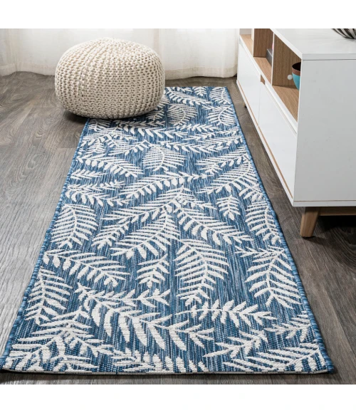 Nevis Palm Frond Navy/Ivory 2 ft. x 10 ft. Indoor/Outdoor Runner Rug