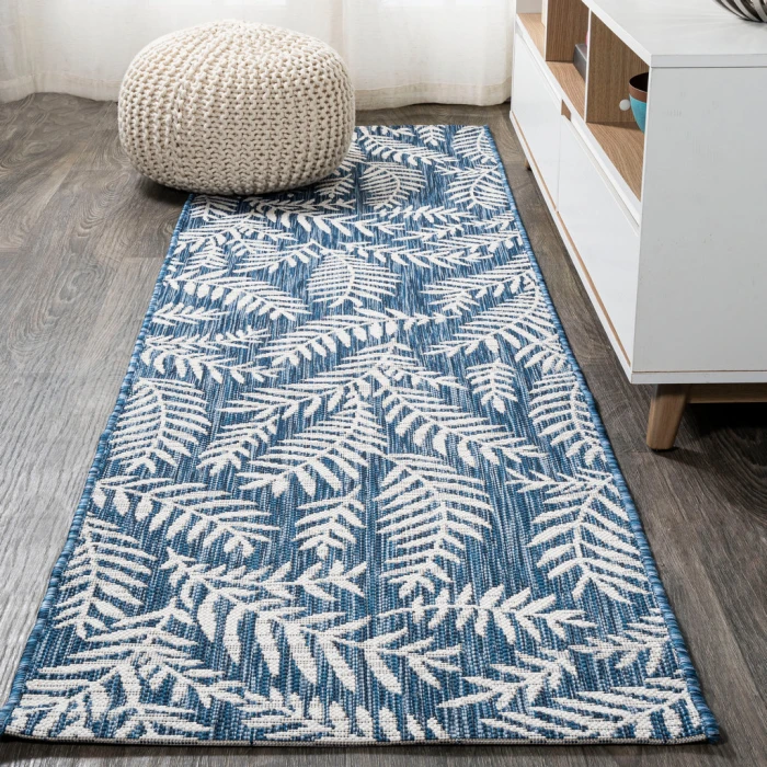 Nevis Palm Frond Navy/Ivory 2 ft. x 8 ft. Indoor/Outdoor Runner Rug