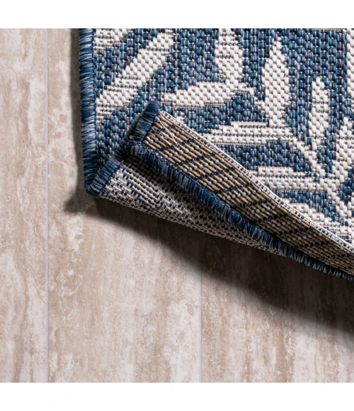 Nevis Palm Frond Navy/Ivory 5' Square Indoor/Outdoor Area Rug