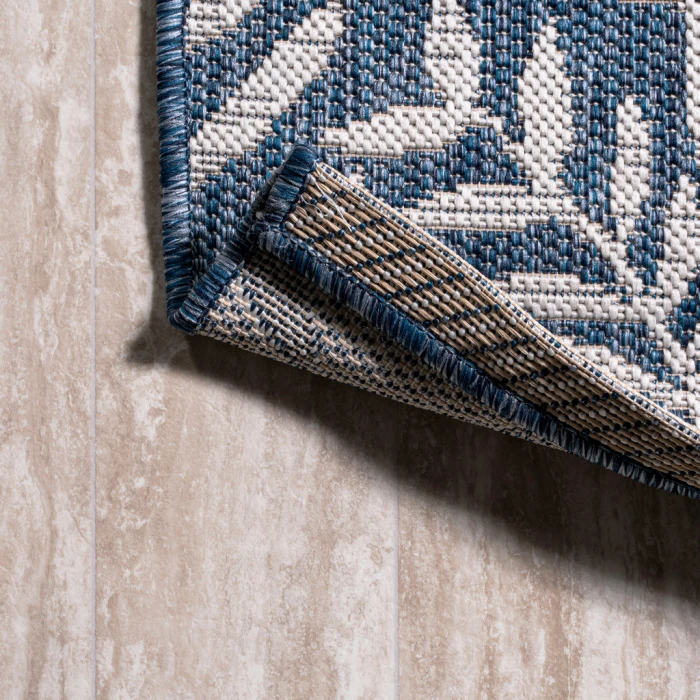 Nevis Palm Frond Navy/Ivory 5' Square Indoor/Outdoor Area Rug