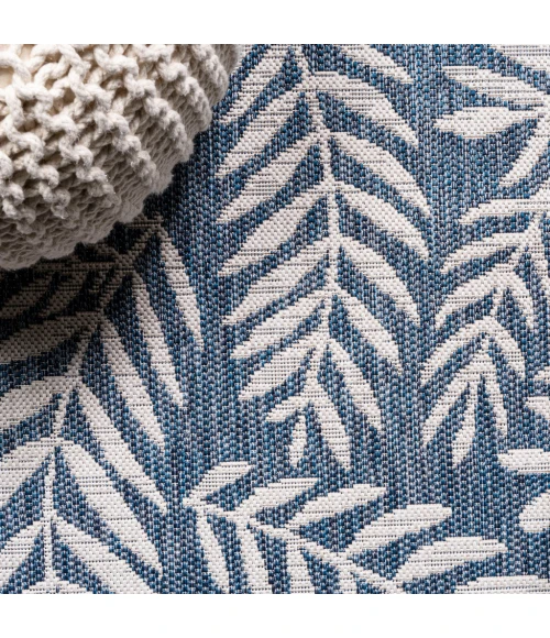 Nevis Palm Frond Navy/Ivory 5' Square Indoor/Outdoor Area Rug