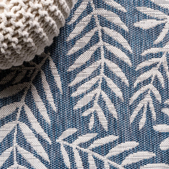 Nevis Palm Frond Navy/Ivory 5' Square Indoor/Outdoor Area Rug