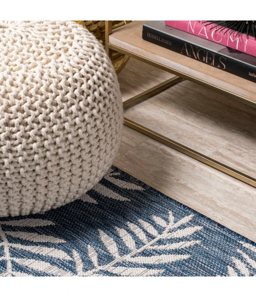 Nevis Palm Frond Navy/Ivory 5' Square Indoor/Outdoor Area Rug