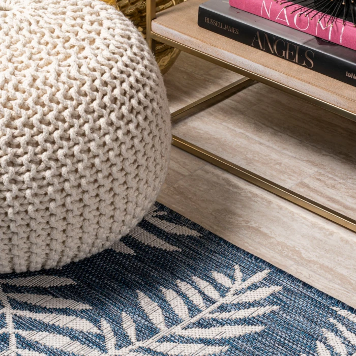 Nevis Palm Frond Navy/Ivory 5' Square Indoor/Outdoor Area Rug