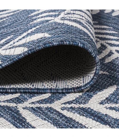 Nevis Palm Frond Navy/Ivory 5' Square Indoor/Outdoor Area Rug