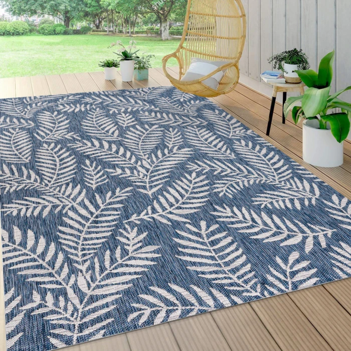 Nevis Palm Frond Navy/Ivory 8 ft. x 10 ft. Indoor/Outdoor Area Rug