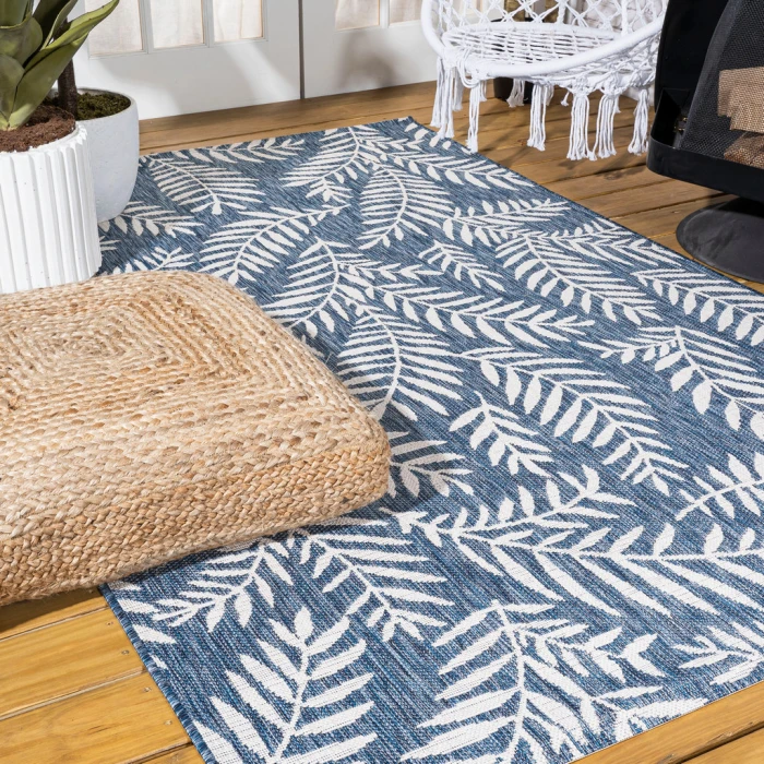 Nevis Palm Frond Navy/Ivory 8 ft. x 10 ft. Indoor/Outdoor Area Rug