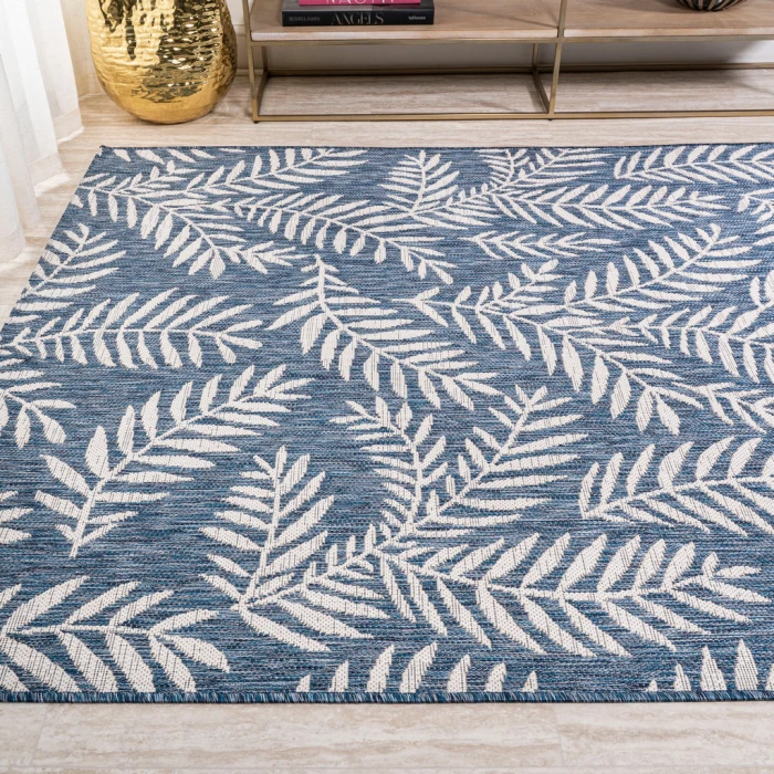 Nevis Palm Frond Navy/Ivory 8 ft. x 10 ft. Indoor/Outdoor Area Rug